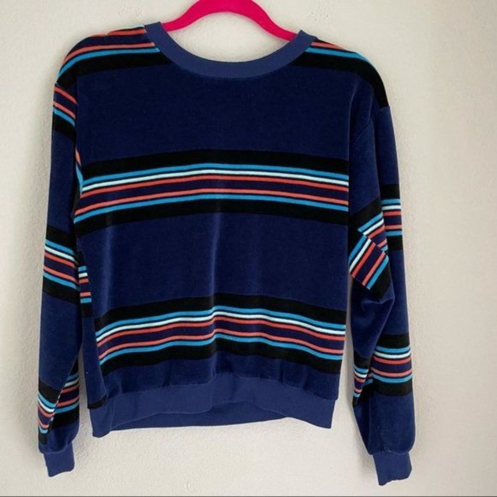 Urban Outfitters Women's Blue Velvet Striped Crew Neck Size Small - Picture 4 of 7